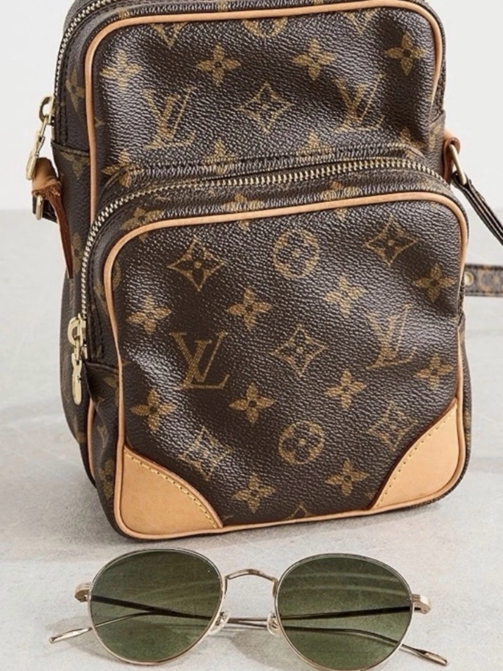 Louis Vuitton Amazone Brown Monogram Canvas Crossbody Bag with Tan Trim